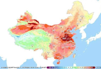 气温实况图热到发红！中国多地地表温度超60℃