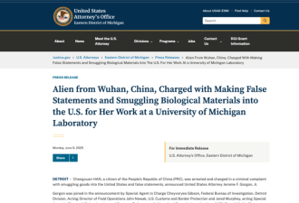 一名中国研究人员被捕，被控向美国走私生物材料