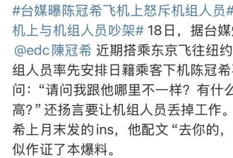 陈冠希怒斥机组人员，因不满优待日籍乘客