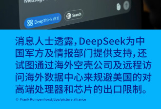 消息人士：DeepSeek为中国军方服务 规避美国禁运