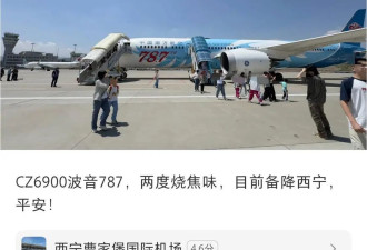CZ6900航班出现烧焦味备降西宁？南航客服回应