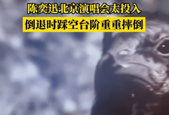 陈奕迅北京演唱会上踩空台阶 重重摔倒