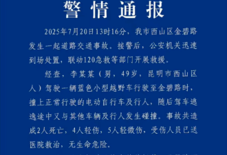 2死9伤 警方通报“昆明机动车撞人事件”
