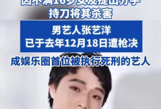 艺人张艺洋杀害16岁女友被枪决 死刑终结演艺生涯