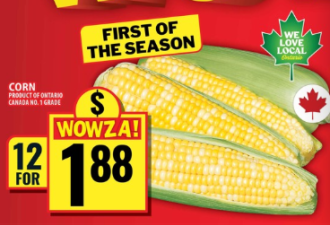 本周特价:12根玉米$1.88 哈密瓜、樱桃$1.99 牛奶$5 送24瓶可乐
