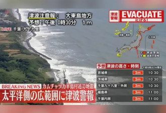 俄堪察加外海发生8.7强震 海啸抵达画面曝光