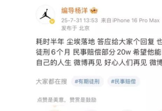 李明德砸车被判刑6个月，民事赔偿20万