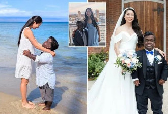 多伦多身高163厘米华裔女子与122厘米黑人男友喜结连理