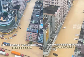 广东多地洪灾“如黄河滚滚” 汽车漂浮 水深及腰