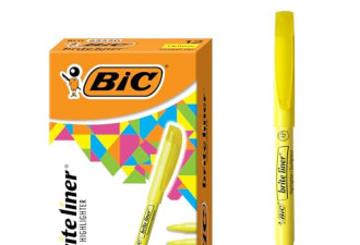 7.5 折，BIC Brite衬里荧光笔，凿子，黄色，12支