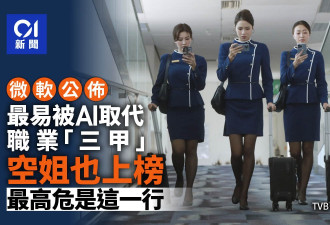 微软公布“最可能被AI抢饭碗职业” 空姐排第3