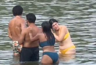多伦多极度辣眼！4名印度男女在湖里混浴