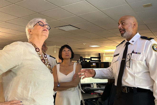 Mayor Olivia Chow and Councillor Shelley Carroll tour the 911 Communications Centre.
