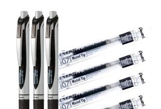 限时6.3折，Pentel 0.7毫米，黑色墨水笔，共3 + 4 支