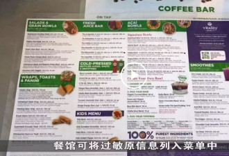 加州议会将投票,决定是否立法要求餐馆标明食物过敏原