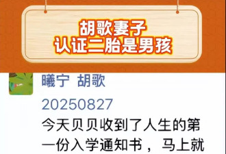 疑似胡歌老婆朋友圈曝光,承认生下二胎儿子,女儿将上幼儿园了