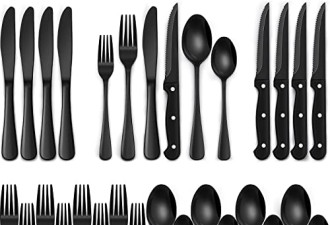 6 折, 24-Piece Black Silverware Set, 4人套餐具