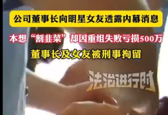 公司董事长向明星女友透露内幕交易 双方均被刑事拘留