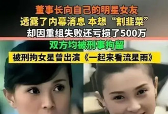 女演员楚轶男因内幕交易被刑拘！亏损500万仍获刑