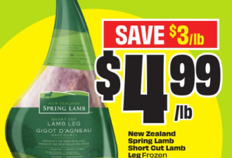 本周特价：羊腿$4.99 10lb土豆$1.5 牛奶$5 30颗鸡蛋$8.49