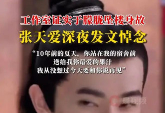 张天爱发文悼念于朦胧：从没想过今天要和你说再见
