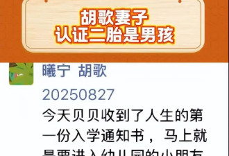 胡歌老婆朋友圈疑曝光：承认已生下二胎弟弟，透露女儿将上幼儿园