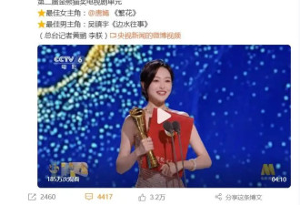 唐嫣获金熊猫奖最佳女主角：我欠汪小姐一个奖，今天有了圆满回响