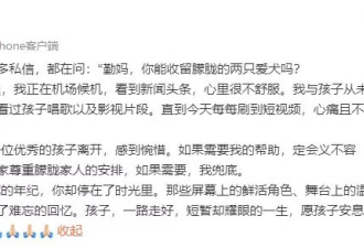 李勤勤称愿意收留于朦胧爱犬！曾收养周海媚爱犬