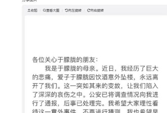 于朦胧坠亡真相大白！母亲公开发声，王晶称内娱情商低很难不抑郁