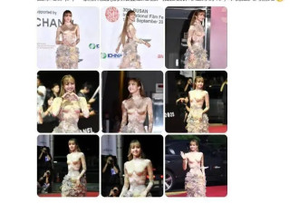 顶级女团爱豆一袭繁花透视长裙，亮相第30届釜山国际电影节
