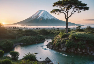 非洲乞力马扎罗山壮丽雪峰与草原风光交织画卷
