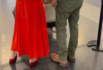 霍思燕夫妇现身机场，穿红裙配红鞋美成新娘子，杜江站一边像保镖