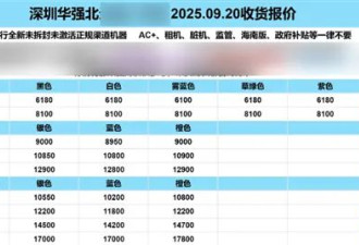华强北商家：iPhone 17系列多款机型破发
