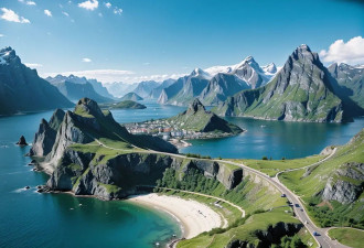 挪威洛福敦群岛极光峡湾与海岸渔村北国风光奇景