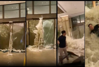 "桦加沙"袭港 观浪母子被卷堕海 酒店玻璃门秒碎