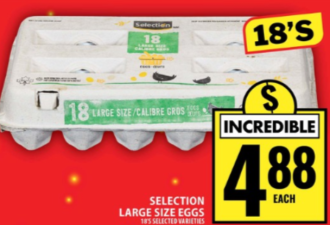 本周特价: 苹果$0.77 橙子$0.84 18颗鸡蛋$4.88 1L橄榄油$6.99