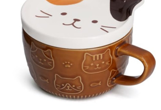 7.8 折, 可爱的猫杯带盖子，300ml kawaii陶瓷印花布猫,咖啡茶杯