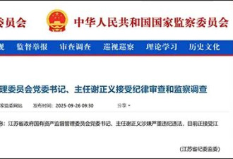 谢正义被查，江苏连续三任国资委主任落马
