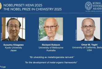 2025年诺贝尔化学奖揭晓！日,澳,美3位科学家获奖