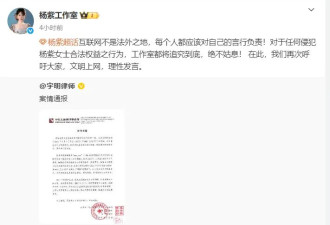 杨紫工作室告黑成功！工作室呼吁文明上网理性发言