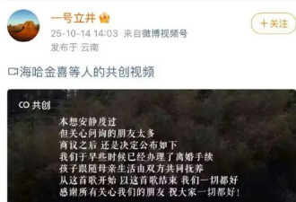 李亚鹏与海哈金喜官宣离婚：孩子跟随母亲生活，由双方共同抚养