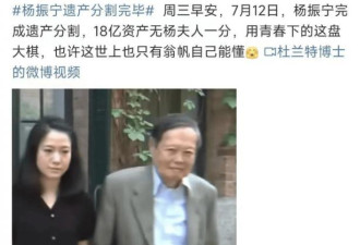 杨振宁高寿离世 翁帆拿到的遗产 没有想的那么多