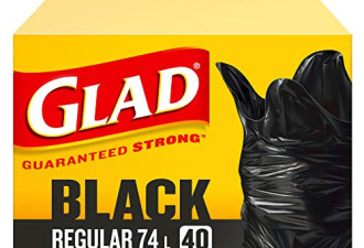 Prime 6.3 折， Glad 黑色垃圾袋 - 常规 74 升 - 40 个