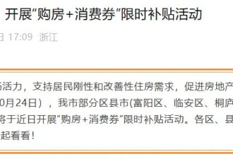 买房送10万元消费券!杭州市部分地区开展限时补贴