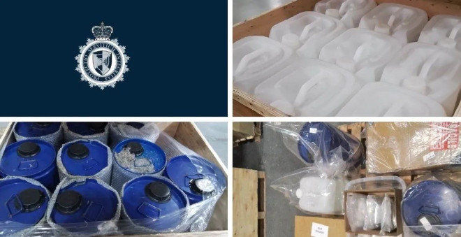 In May 2025. CBSA officers seized 4.300 litres of precursor chemicals at the Tsawwassen Container Examination Facility in British Columbia.