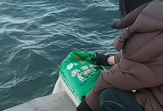 辽宁葫芦岛多人往海里倾倒大米，口中还念念有词