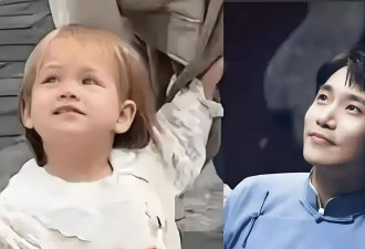 王鸥和妈妈牵着女儿散步,女儿黄头发小眼睛