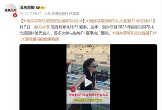 刘亦菲现身阿布扎比F1赛事，黑色束腰裙高马尾吸睛