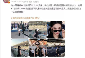 刘亦菲现身阿布扎比F1赛事，黑色束腰裙高马尾吸睛
