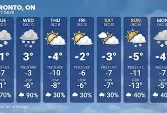 冻哭了！今冬最冷一天，多伦多体感直逼-20°C，持续降雪